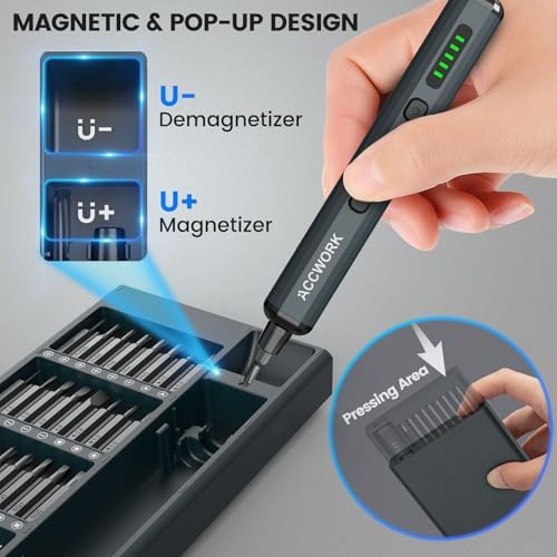 Mini Electric Screwdriver, 68 in 1 Precision Screwdriver Set with 64 Magnetic Bits, 5 Torque Settings, 4 LED Lights, Rechargeable Repair Tool Kit for Electronics, Phone, Camera, Laptop, Watch - Image 5
