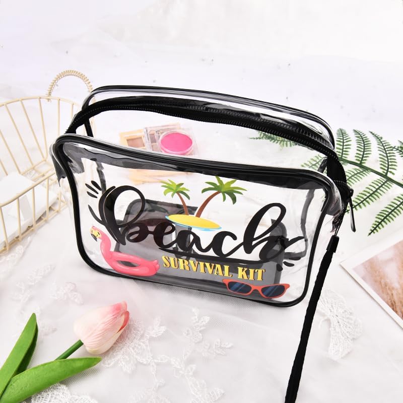 Sisadodo Clear Plastic Bags for Beach Lover Holiday Gifts for Women Men Clear Travel Makeup Bag for Handbag Suitcase Waterproof Transparent Cosmetic Toiletry Bag for Beach Survival Kit with Strap - Image 6