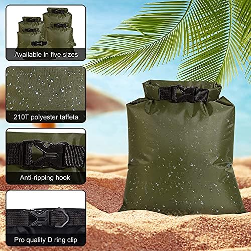 KAHEIGN 5Pcs Waterproof Dry Bags, 1.5L /2.5L /3.5L /4.5L /6L Lightweight Dry Sacks Portable Dry Bag for Outdoor Hiking Fishing Camping Use (Green) - Image 2
