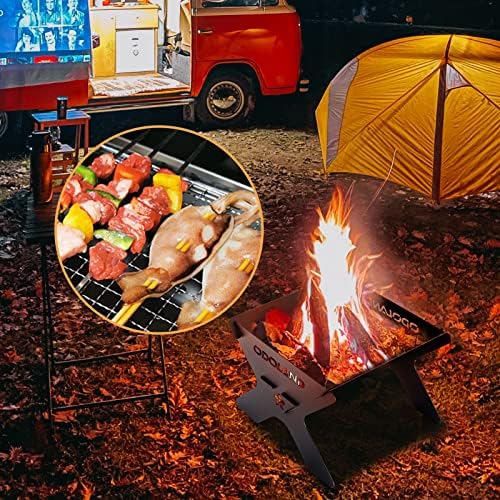 Odoland Camping Fire Pit, Portable Fire Pit for Camping, 2 in 1 Wood Burning Fire pit Grill with Detachable Cooking Grate for Outdoor BBQ, with Carry Bag - Image 7
