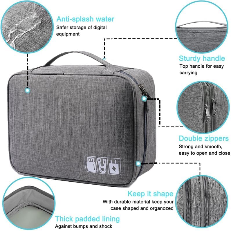 BSLVWG Travel Electronics Accessories Organiser Case,Portable Pouch Gadget Bag for 10.5'' iPad Pro,iPad air,Power Adapter Chargers,Cables,Power Bank, Mouse,Headphone,Kindle,USB Flash Drive (Gray) - Image 3