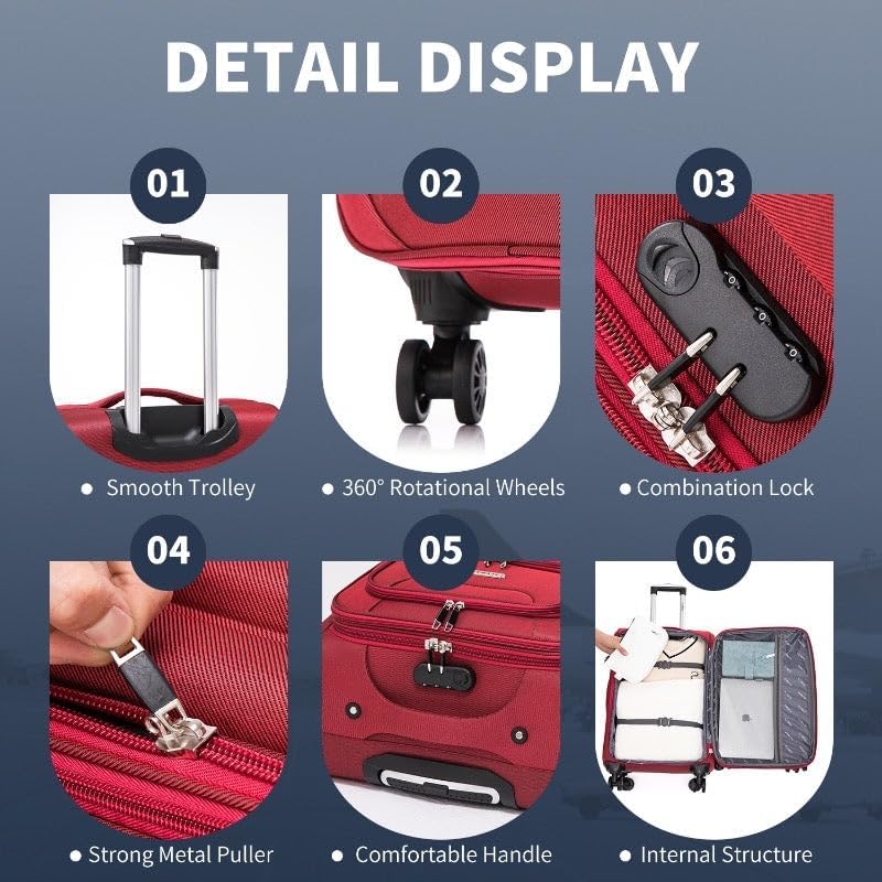 FLYMAX 29" Large Super Lightweight 4 Wheel Suitcase Luggage Expandable with Wheels Red - Image 4
