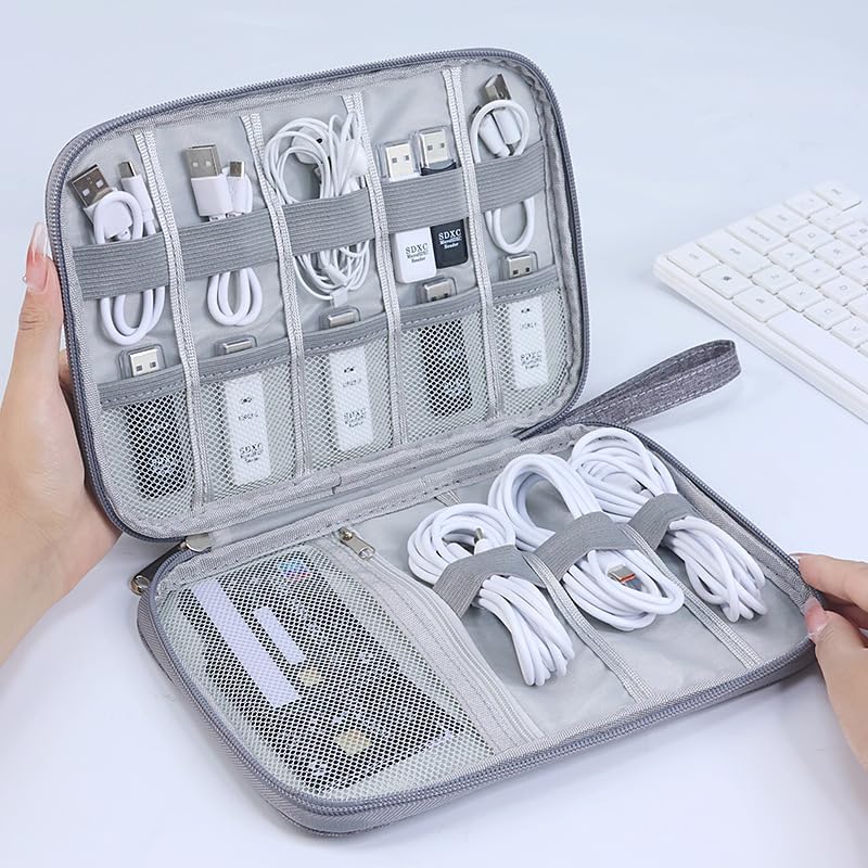 YUNYU Electronics Accessories Organizer Bag, Carry Travel Gadget Bag, Electronics Accessories Bag, Bag Travel Electronics, for USB Cable Drive(Grey) - Image 3