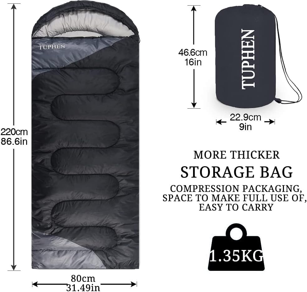 tuphen Sleeping Bag - 3-4 Seasons Camping Sleeping Bags for Adults for Hiking, Backpacking, Cold Weather & Warm Lightweight Travel Gear - Image 3