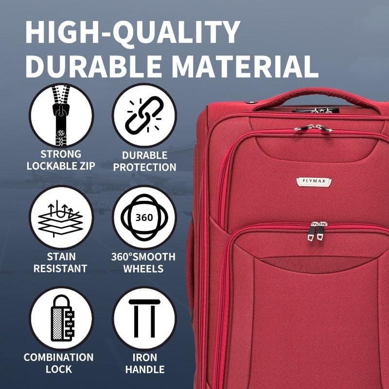FLYMAX 29" Large Super Lightweight 4 Wheel Suitcase Luggage Expandable with Wheels Red - Image 5