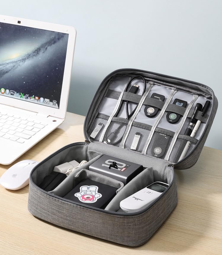 BSLVWG Travel Electronics Accessories Organiser Case,Portable Pouch Gadget Bag for 10.5'' iPad Pro,iPad air,Power Adapter Chargers,Cables,Power Bank, Mouse,Headphone,Kindle,USB Flash Drive (Gray) - Image 2