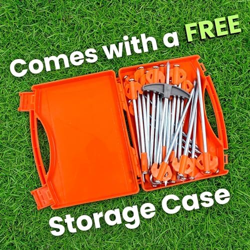 Heavy Duty Tent Pegs - 20cm x 20 Pack Orange Hard Ground Tent Pegs, Camping Pegs, Awning Peg for outdoors, Strong Galvanized Steel with Storage Case and Peg Remover - Image 4