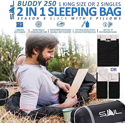 SAIL Double Sleeping Bag with 2 Pillows Extra Large 3-4 Season Lightweight,Waterproof Indoor & Outdoor Use for Adults for Hiking, Backpacking and Camping - Image 2