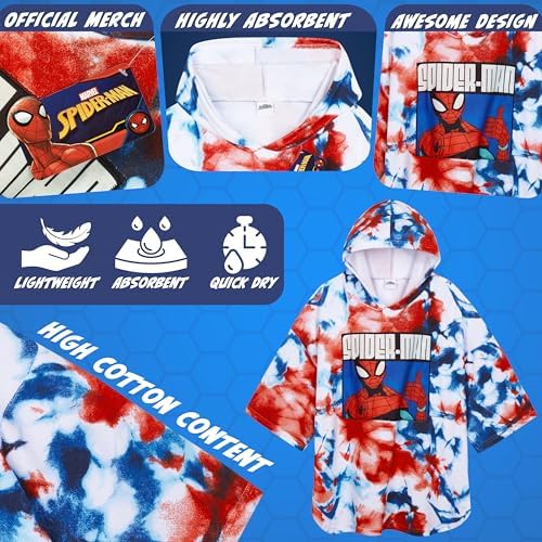 Marvel Spiderman Bath Towel with Hood for Kids Teenagers Absorbent Changing Robe Poncho Towel for Swimming Bath Shower Beach Towel Holiday Essentials (Multi Spiderman, 10-13 Years) - Image 4