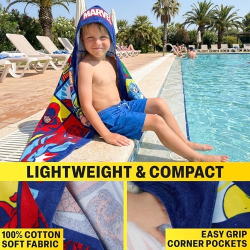 Get Trend Marvel Hooded Towels for Boys, Cotton Bath & Beach Towel Poncho, Soft & Absorbent Kids Hooded Shower Swimming Wrap & Changing Robe, Travel Holiday Essentials (Multi Marvel) - Image 2