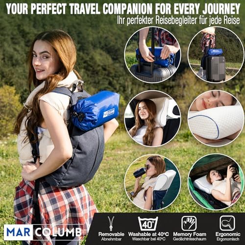 Travel & Camping Comfortable Memory Foam Pillow – Easy to Carry Portable Bag – Temperature Regulating Pillow Case - Perfect for Travelling (White Contour) - Image 7