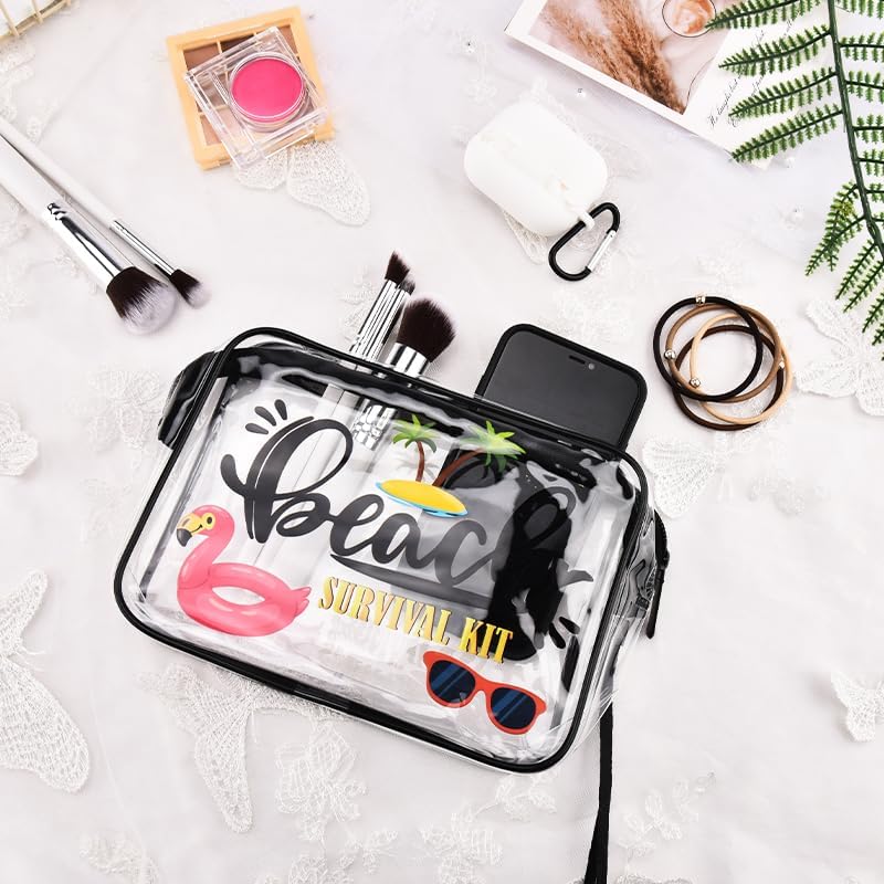 Sisadodo Clear Plastic Bags for Beach Lover Holiday Gifts for Women Men Clear Travel Makeup Bag for Handbag Suitcase Waterproof Transparent Cosmetic Toiletry Bag for Beach Survival Kit with Strap - Image 7